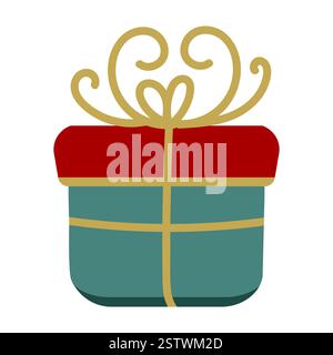 Green Christmas gift box flat icon. Vector Flat design illustration, Stock Vector