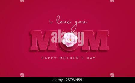 Happy mother's day text vector design. I love you mom typography in red background for women's day celebration. Vector Illustration. Stock Vector