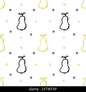Seamless pattern with pear icons. Drawn pear background. Doodle vector illustration with fruits Stock Vector