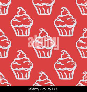 Seamless cake pattern. Sweets and candy background. Doodle vector illustration with sweets and candy icons Stock Vector