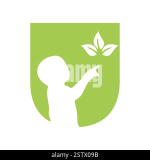 Initial Letter U Baby and Eco Leaf Symbol For Kinds Logo Design Stock Vector