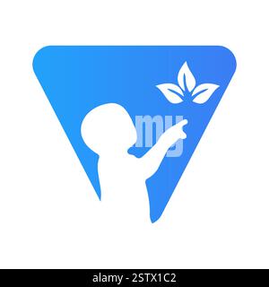 Initial Letter V Baby and Eco Leaf Symbol For Kinds Logo Design Stock Vector