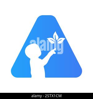 Initial Letter A Baby and Eco Leaf Symbol For Kinds Logo Design Stock Vector