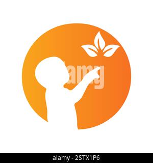 Initial Letter O Baby and Eco Leaf Symbol For Kinds Logo Design Stock Vector