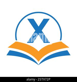 Education Logo On Letter X With Book Symbol For Academy and Graduation Logo Template Design Stock Vector