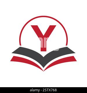 Education Logo On Letter Y With Book Symbol For Academy and Graduation Logo Template Design Stock Vector