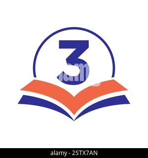 Education Logo On Letter 3 With Book Symbol For Academy and Graduation Logo Template Design Stock Vector
