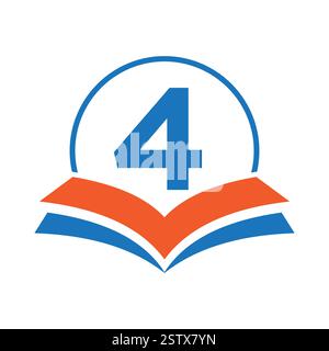 Education Logo On Letter 4 With Book Symbol For Academy and Graduation Logo Template Design Stock Vector