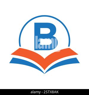 Education Logo On Letter B With Book Symbol For Academy and Graduation Logo Template Design Stock Vector