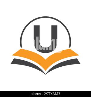 Education Logo On Letter U With Book Symbol For Academy and Graduation Logo Template Design Stock Vector