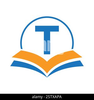 Education Logo On Letter T With Book Symbol For Academy and Graduation Logo Template Design Stock Vector