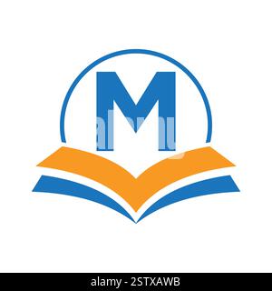 Education Logo On Letter M With Book Symbol For Academy and Graduation Logo Template Design Stock Vector