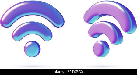 Holographic blue and purple Wi-Fi internet symbols in 3D style  Stock Vector