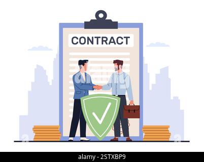 Two businessmen entered into contract. People signing paper document, partnership and cooperation legalization, business agreement. Deal approval Stock Vector