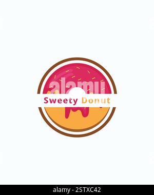 Strawberry Donut Logo, Donut Logo Template Design, Bakery Logo, Sweet Shop Logo Stock Vector