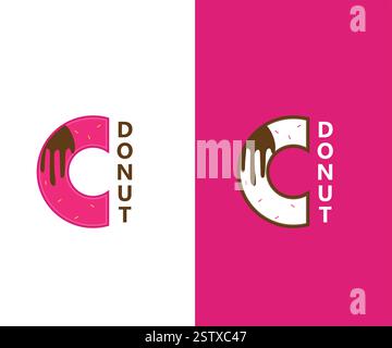 Strawberry Donut Logo, Donut Logo Template Design, Bakery Logo, Sweet Shop Logo, Vector Illustration Stock Vector