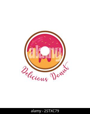 Strawberry Donut Logo, Donut Logo Template Design, Delicious Donut Logo Stock Vector