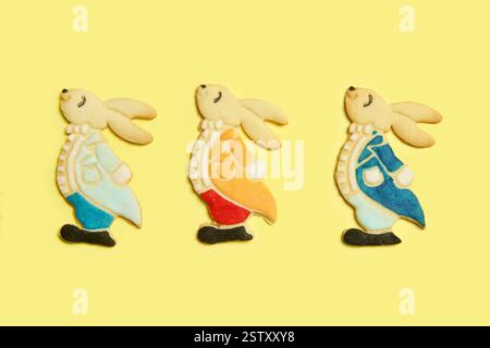 Sweet and buttery handmade Easter sugar cookie, Cute thin homemade biscuits in Easter bunny shape Stock Photo