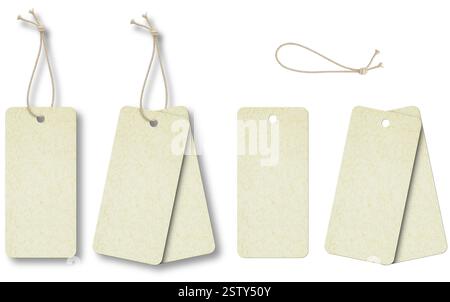 blank clothing label or price tag on string isolated set Stock Photo