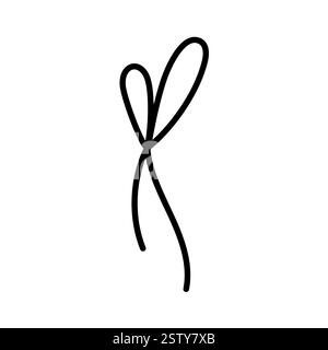 Hand drawn tied bow icon. Waving Tied ribbon in doodle style. Isolated on white. Vector Stock Vector