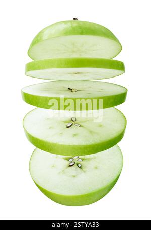 Sliced green apple isolated on white background Stock Photo