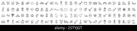Spring icons. Big set of 112 thin line icons. Editable stroke. Stock Vector