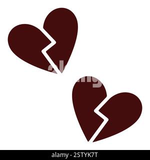 Vector icon of a two red broken hearts, symbolizing heartbreak and sadness. A minimalist concept representing emotional pain. Stock Vector