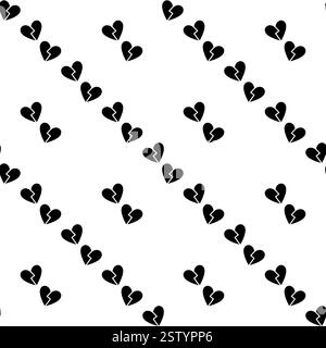 Vector seamless pattern of a two red broken hearts. A minimalist concept representing emotional pain. Stock Vector