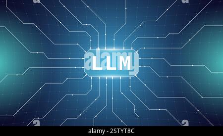 Modern AI illustration featuring large language model, neural network and data connections. Futuristic vector concept for artificial intelligence, machine learning, analytics or digital innovation. Stock Vector