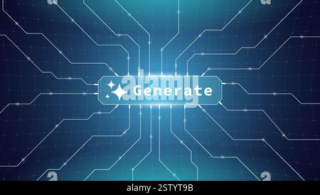 Futuristic AI technology banner with microchip, data connections and digital grid. Artificial intelligence, machine learning, chatbot interfaces or cyber innovation modern style vector illustration Stock Vector
