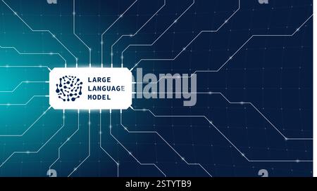 Futuristic AI banner featuring large language model, neural network and digital connections. Artificial intelligence, machine learning, chatbot interfaces or tech innovation modern vector illustration Stock Vector