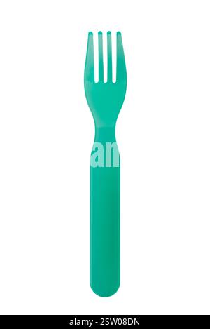 Baby plastic fork, green small fork for children isolated on white with clipping path included Stock Photo
