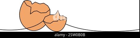 Broken farm egg one line colored continuous drawing. Organic farm product. Vector illustration Stock Vector