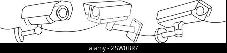 Video cameras one line continuous drawing. Home security system. Vector illustration. Stock Vector
