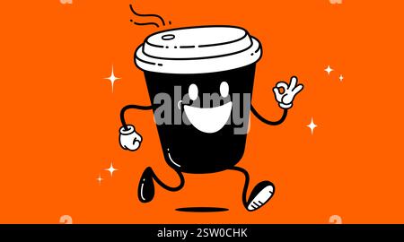 Coffee cup, funny character mascot Stock Vector