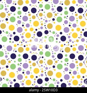 Mardi Gras seamless dot pattern. Vector illustration of Mardi Gras colors. Stock Vector