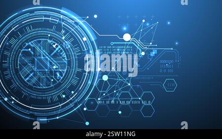 Abstraction on the theme of tech circles. Scientific and technological background. Blue gradient on the background. Stock Vector