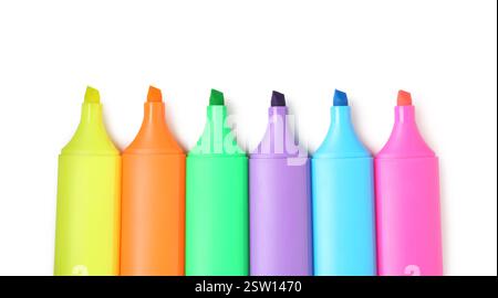 Bright highlighters isolated on white, top view Stock Photo