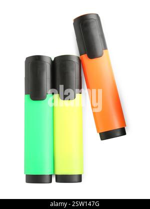 Bright highlighters isolated on white, top view Stock Photo