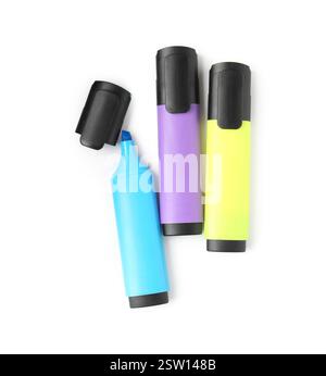 Bright highlighters isolated on white, top view Stock Photo