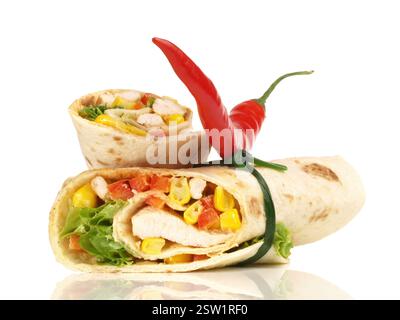 Chicken Wrap on white Background Stock Photo