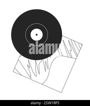 Vinyl record artistic sleeve black and white 2D line object Stock Vector