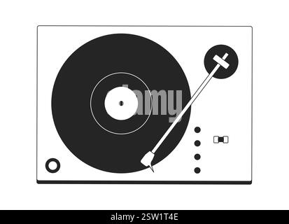 Retro turntable vinyl record black and white 2D line object Stock Vector