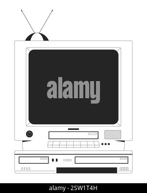 Retro television DVD player black and white 2D line object Stock Vector