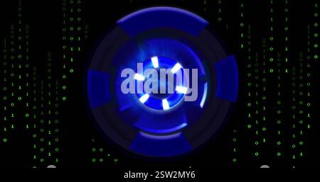 Image of scope scanning and binary coding over black background Stock Photo