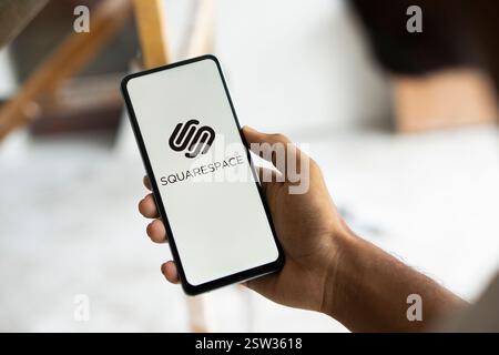 Dhaka, Bangladesh- 02 Sep 2024: Squarespace logo is displayed on smartphone. Squarespace is an American website building and hos Stock Photo