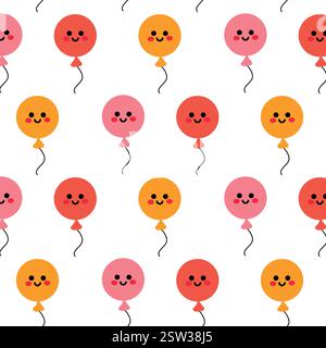 Seamless Pattern of Smiling Cartoon Balloons in Bright Cheerful Colors Stock Vector