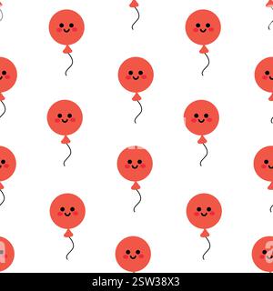 Cute Smiling Orange Balloons Seamless Pattern with Happy Expressions Stock Vector