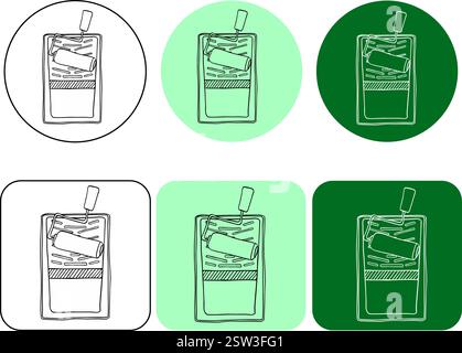Graphic line ink logo vector illustration paint roller and plastic paint tray isolated on white background. Vector paint roller brush and paint tray i Stock Vector