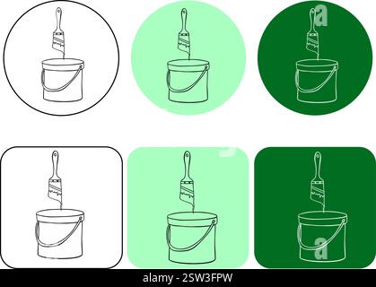 Paint can and brush graphic line ink logo. Vector illustration icon Stock Vector